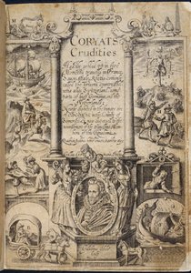 صفحة العنوان من "Coryats Crudities gobled vp in five Moneth trauells ..." بواسطة Thomas Coryat بواسطة مدرسة اللغة الإنجليزية