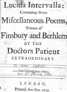 صفحة العنوان إلى Lucida Intervalla بواسطة James Carkesse ، تم نشره عام 1679 (ورقة مطبوعة) بواسطة مدرسة اللغة الإنجليزية