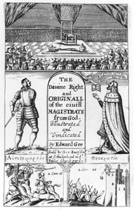 صفحة العنوان إلى الحق الإلهي والأصل للقاضي المدني من الله ، نقشها إدوارد جي ، 1658 بواسطة مدرسة اللغة الإنجليزية