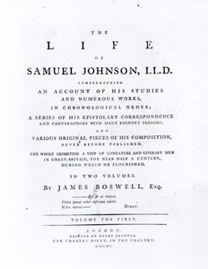 صفحة العنوان ، من حياة صموئيل جونسون لجيمس بوسويل (1740-1795) بواسطة مدرسة اللغة الإنجليزية
