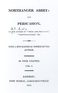 صفحة العنوان إلى دير Northanger والإقناع لجين أوستن ، الطبعة الأولى ، 1818 بواسطة مدرسة اللغة الإنجليزية