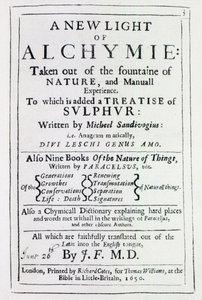 صفحة العنوان للنسخة الإنجليزية من A New Light on Alchemy بواسطة Michal Sedziwoj ، 1650 (طباعة) بواسطة مدرسة اللغة الإنجليزية