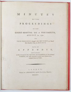 صفحة محضر محضر المحاكمة العسكرية التي عقدت في بورتسموث ، 12 أغسطس 1792 ، نشرت في لندن ، 1794 (طباعة) بواسطة مدرسة اللغة الإنجليزية