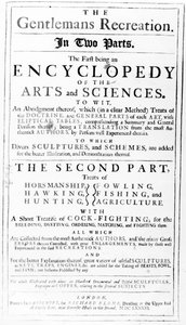 صفحة العنوان إلى The Gentlemans Recreation التي نشرها ريتشارد بلوم ، 1686 بواسطة مدرسة اللغة الإنجليزية