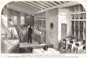 فقي العجلة و Oakum-Shed في سجن المدينة ، هولواي ، من السجون الجنائية في لندن ومناظر حياة السجن بقلم هنري مايهيو (1812-1887) وجون بيني ، 1862 بواسطة مدرسة اللغة الإنجليزية