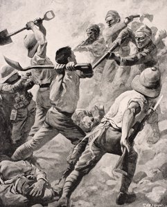 الجنود الأتراك والبريطانيون يدا بيد للقتال في شبه جزيرة جاليبولي تركيا 1915 ، من "ألبوم الحرب المصور deLuxe" ، الذي نشر في لندن ، 1916 بواسطة مدرسة اللغة الإنجليزية