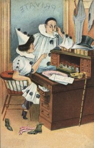 اثنين من المهرجين في المكتب (لون ليثو) بواسطة مدرسة اللغة الإنجليزية