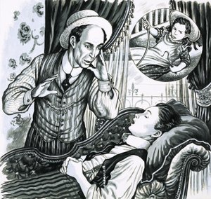 رجل مجهول الهوية مع فتاة نائمة على الأريكة بواسطة مدرسة اللغة الإنجليزية