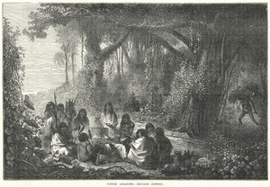 الأمازون العليا - الهنود يتناولون الطعام (نقش) بواسطة مدرسة اللغة الإنجليزية