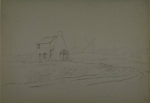 منظر بالقرب من ناين إلمز ، فوكسهول ، حوالي عام 1810 (قلم رصاص على ورق) بواسطة مدرسة اللغة الإنجليزية