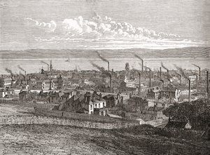 منظر لمدينة دندي، اسكتلندا، من "مدن العالم"، نُشر عام 1893 (مطبوع) بواسطة مدرسة اللغة الإنجليزية