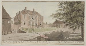 منظر لقصر قديم في حوض غرينلاند في روثيرثيث ، برموندسي ، 1796 (مرحاض على ورق) بواسطة مدرسة اللغة الإنجليزية