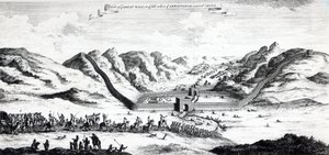 منظر للسور العظيم على الجانب الذي دخل فيه السفير الصين ، من "مجموعة من الرحلات والرحلات" لجون هاريس ، 1748 بواسطة مدرسة اللغة الإنجليزية