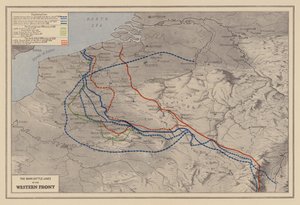 الحرب العالمية الأولى: خطوط القتال الرئيسية للجبهة الغربية (طباعة حجرية ملونة) بواسطة مدرسة اللغة الإنجليزية