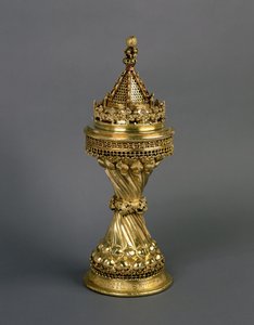 Warden Hills Salt ، مقدم إلى New College ، Oxford بواسطة Walter Hill ، Warden من 1475-94 ، c.1475-94 (silver-gilt) (انظر أيضًا 355577) بواسطة مدرسة اللغة الإنجليزية