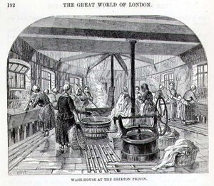 Wash-House at the Brixton Prison ، من "السجون الإجرامية في لندن ومشاهد الحياة في السجن" بواسطة هنري مايهيو (1812-1887) وجون بيني بواسطة مدرسة اللغة الإنجليزية