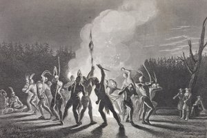 واشنطن وفيرفاكس في رقصة حرب هندية ، 1748 ، من &39;معرض الصور التاريخية&39; ، تم نشرها عام 1880 بواسطة مدرسة اللغة الإنجليزية