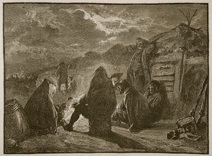 واشنطن بجوار نار المخيم في وادي فورج ، التوضيح من كاسيلس المصور تاريخ إنجلترا (صورة بني داكن) بواسطة مدرسة اللغة الإنجليزية