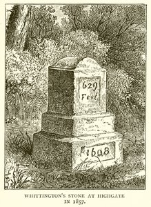 Whittingtons Stone في Highgate عام 1857 بواسطة مدرسة اللغة الإنجليزية