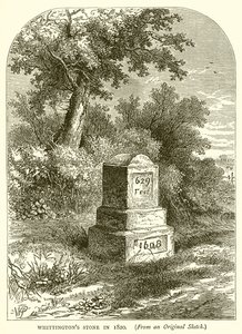 Whittingtons Stone في عام 1820 بواسطة مدرسة اللغة الإنجليزية