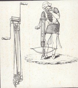 Windlass mechanism for cocking crossbow, illustration from 