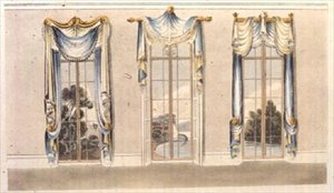 ستائر النوافذ ، اللوحة 112 من مستودع الفنون في أكرمان ، نُشرت عام 1820 (لون ليثو) بواسطة مدرسة اللغة الإنجليزية