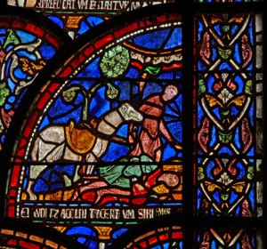 نافذة s7 تصور مشهدًا من نافذة St Thomas Becket Miracle: William of Gloucesteris مدفونًا ولكن صوته مسموع بواسطة مدرسة اللغة الإنجليزية