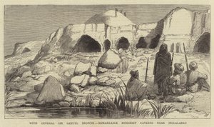 With General Sir Samuel Browne, remarkable Buddhist Caverns near Jellalabad (engraving) بواسطة مدرسة اللغة الإنجليزية