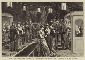 With the Duke and Duchess of Connaught, on Board the "Osborne", "After Dinner" (engraving) بواسطة مدرسة اللغة الإنجليزية