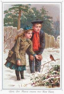 الزوج الشاب، looking at، Robin، السنة الجديدة، Card بواسطة مدرسة اللغة الإنجليزية
