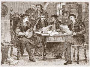 Zwingle بين أصدقائه ، توضيح من تاريخ البروتستانتية بقلم جيمس أيتكين ويلي (1808-1890) ، حانة. 1878 بواسطة مدرسة اللغة الإنجليزية