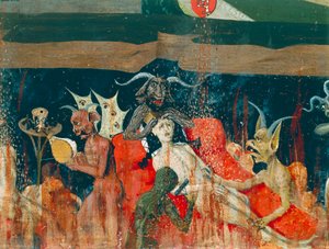 Demons and damned in hell, detail from Coronation of Virgin Altarpiece