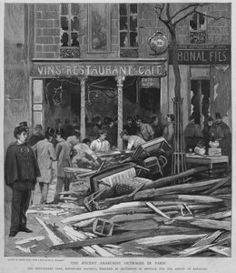 Anarchist terror in Paris: bombing of the Restaurant Very on the Boulevard de Magenta in revenge for the arrest of Ravachol, 25 April 1892 (litho)