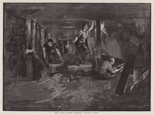 Miners working underground at the coal face (litho)
