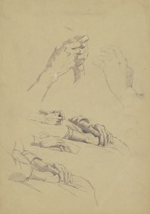 ست دراسات للأيدي ، c.1870-90 (الجرافيت والطباشير على ورق نسج تان) بواسطة اينوك وود بيري