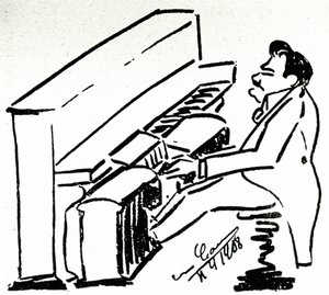 Autocaricature للمغني الغنائي إنريكو كاروسو في البيانولا بواسطة إنريكو كاروسو