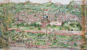 خريطة مدينة القدس ، من "الحج في الأرض المقدسة" بقلم برنارد فون بريدنباخ (1440-97) بواسطة إيرهارد ريويتش