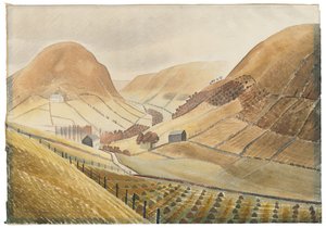 Corn Stooks and Farmsteads - Hill Farm ، Capel-yffin ، Wales ، 1938 بواسطة Eric Ravilious