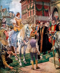 الملكة اليزابيث تفتتح التبادل الملكي عام 1570 ، c1920. بواسطة إرنست كروفتس