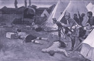 الهجوم على المعسكر البريطاني في سوق جاكوبسدال ، توضيح من بعد بريتوريا: حرب العصابات ، 1902 بواسطة إرنست براتر