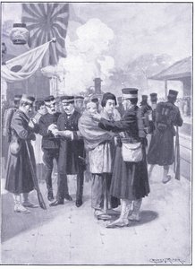 القوات التي غادرت طوكيو ، توضيح من تاريخ كاسيل للحرب الروسية اليابانية المجلد 1 ، c.1900 بواسطة إرنست براتر