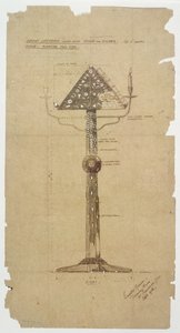 تصميم الأبنوس منبر مطعمة بالعظم والفضة لكنيسة سانت أندروز ، روكر 1906 (قلم وحبر على ورق)