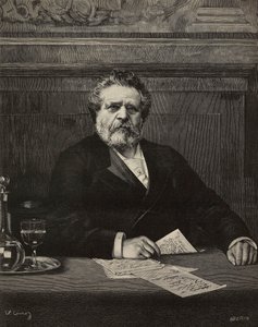 جيوسو كاردوتشي (1835-1907) ، شاعر وكاتب إيطالي ، حائز على جائزة نوبل عام 1906 ، نقش لإرنستو مانكاستروببا من لوحة فيتوريو كوركوس ، من L