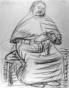 امرأة عجوز حياكة (فحم على ورق) (b / w photo) بواسطة إرنست بارلاخ