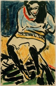 بطاقة بريدية إلى Erich Heckel من 6.4.1910 (Marzella على كرسي قابل للطي) بواسطة إرنست لودفيج كيرشنر