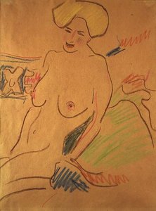 جالس عاري ، حوالي 1907 (طباشير على ورق)