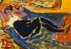 امرأة مع جوارب سوداء. امرأة ذات جوارب سوداء (Die Schwarze Grete) ، حوالي 1908-09 (زيت على ورق موضوع على قماش) بواسطة إرنست لودفيج كيرشنر