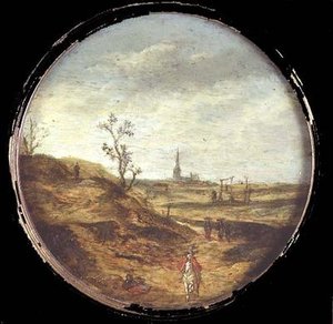 مناظر طبيعية واسعة مع المسافرين على الطريق بواسطة Esaias II van de Velde