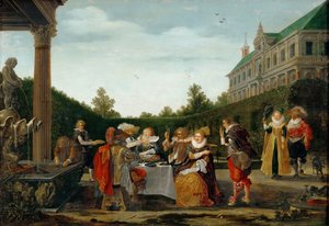 Festin dans le parc du chateau - وليمة في حديقة القلعة ، بقلم فيلدي ، إيساياس ، فان دي (1591-1630). زيت على خشب