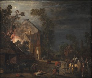 قرية منهوبة ليلاً بواسطة Esaias van de Velde